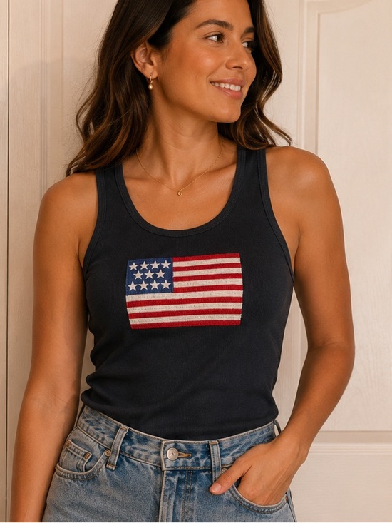 Zenana Outfitters Tops - Zenana Outfitters Embroidered American Flag Racerback Tank Top Black Patriotic